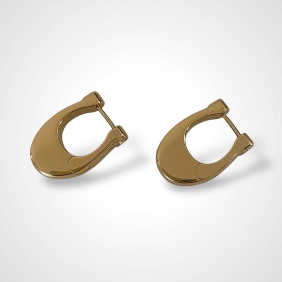 Coach Signature C Hoop Huggies Gold Tone Earrings 0.75 in Authentic New - Picture 1 of 10